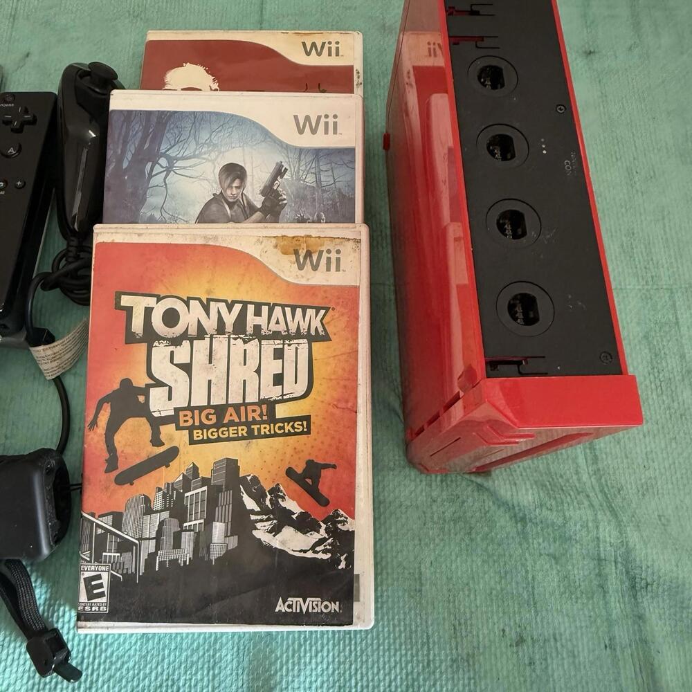 Nintendo Wii Red Console Bundle Lot W/ 3 Games